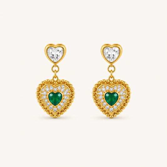 Emerald Heart Diamond Drop Earrings