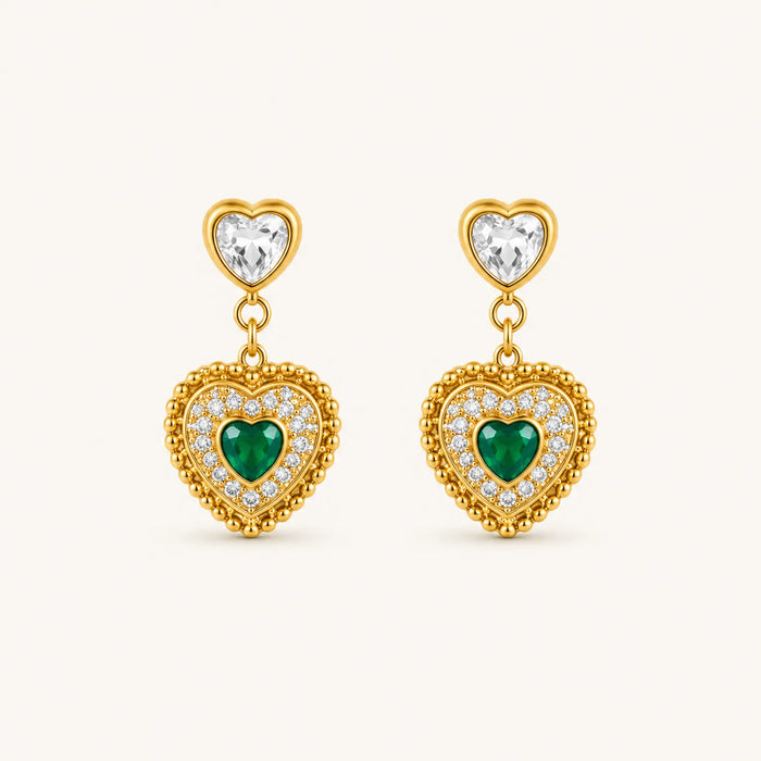Emerald Heart Diamond Drop Earrings