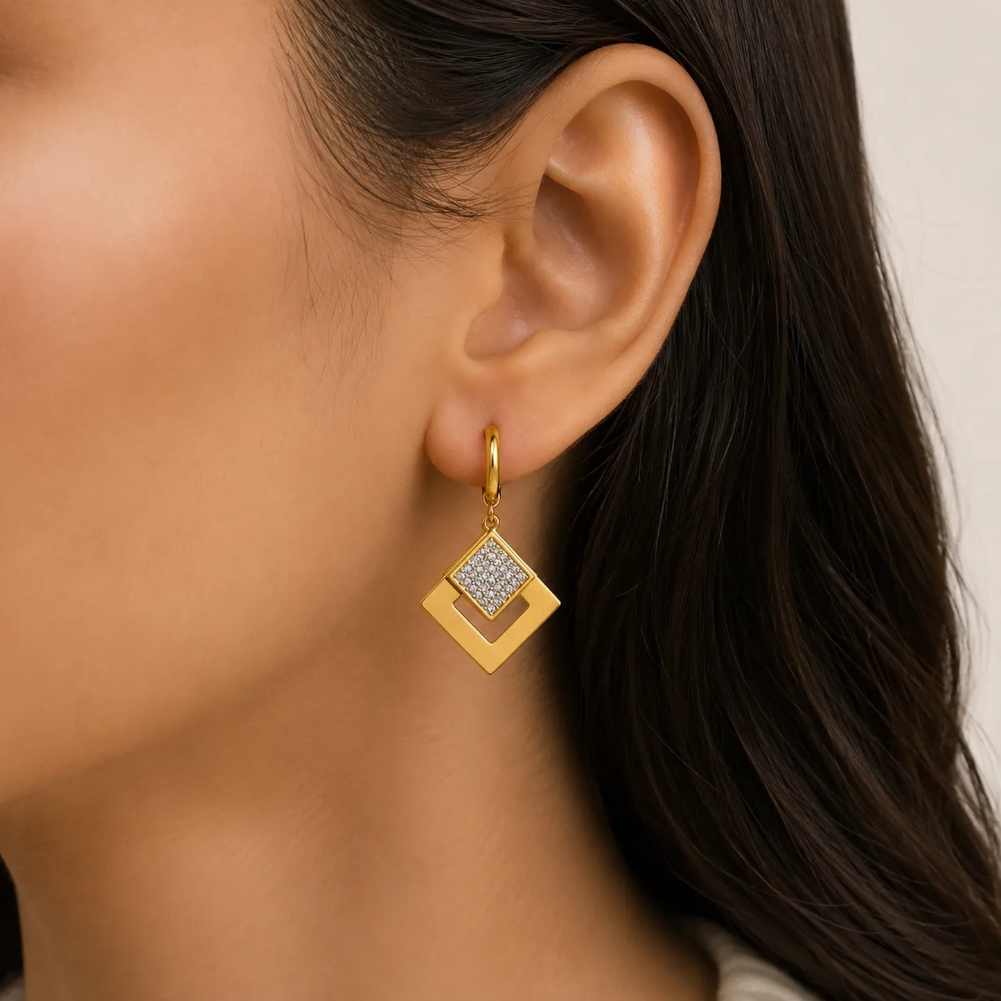 Zircon Square Drop Earrings