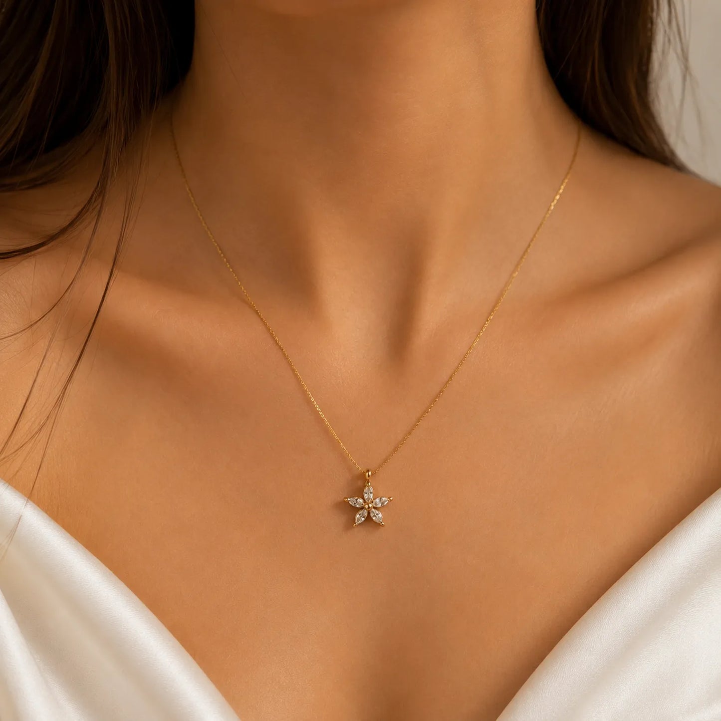 Diamond Star Pendant Necklace | 18K Gold Plated