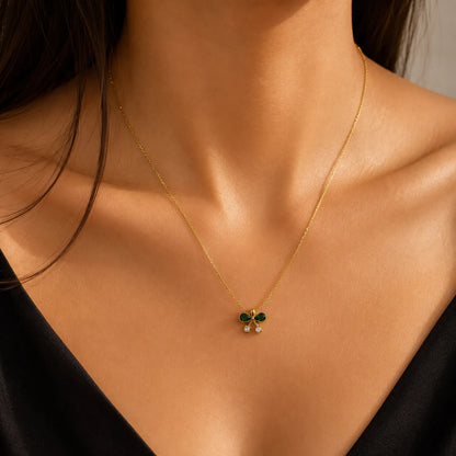 Emerald Bow Pendant Necklace | 18K Gold Plated