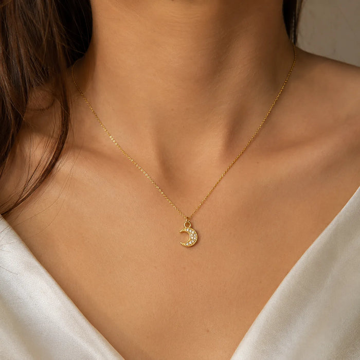 Celestial Crescent Moon Necklace | 18K Gold Plated