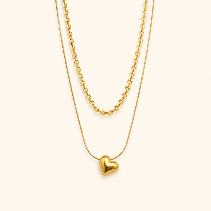 Puffy Heart Double Layered Necklace