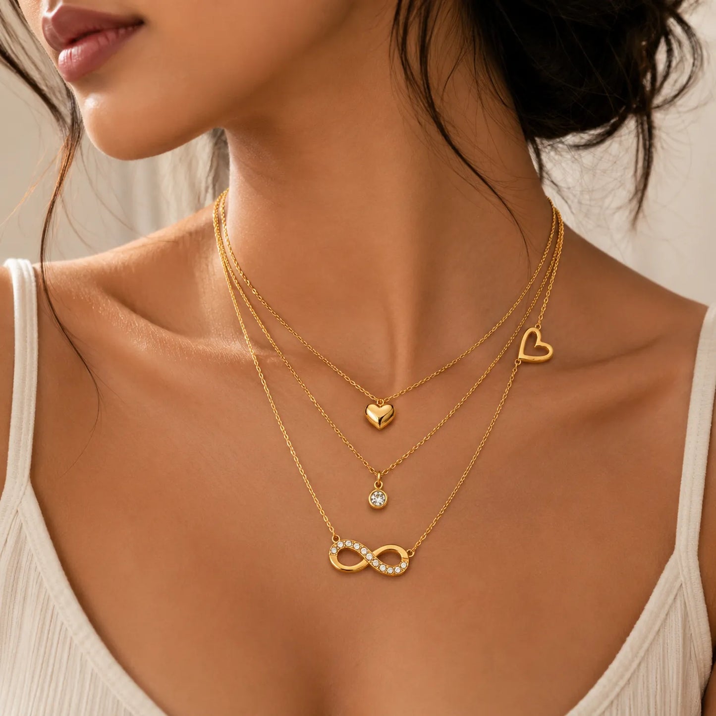 Infinity Heart Triple Layered Necklace