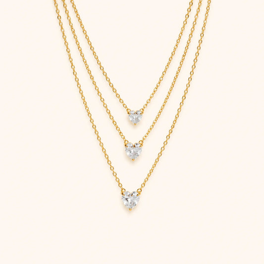 Triple Layered Heart Crystal Necklace