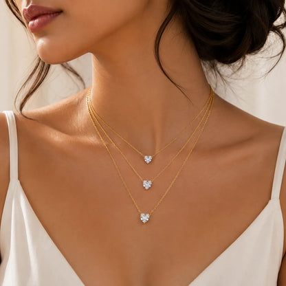 Triple Layered Heart Crystal Necklace