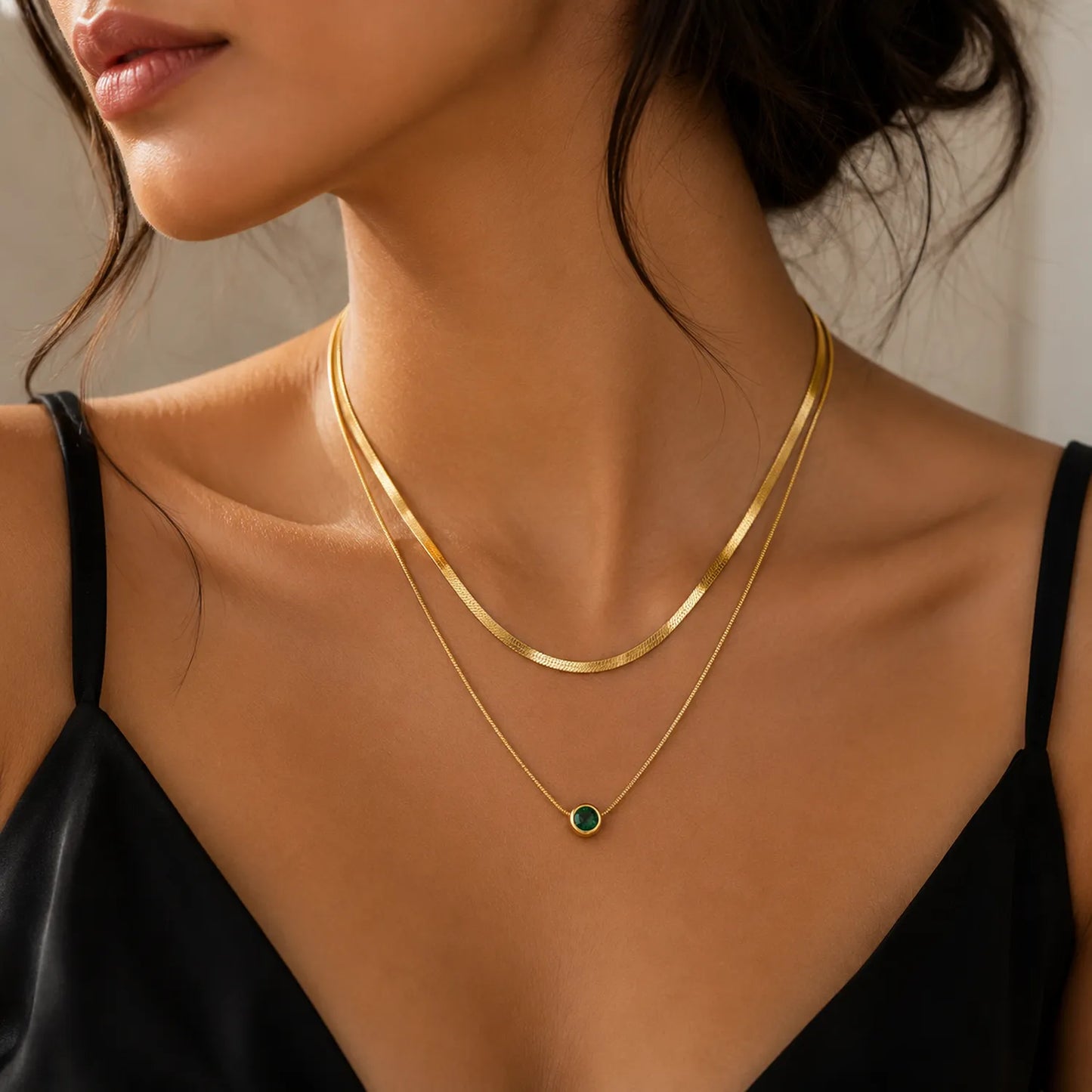 Emerald Baguette Layered Necklace