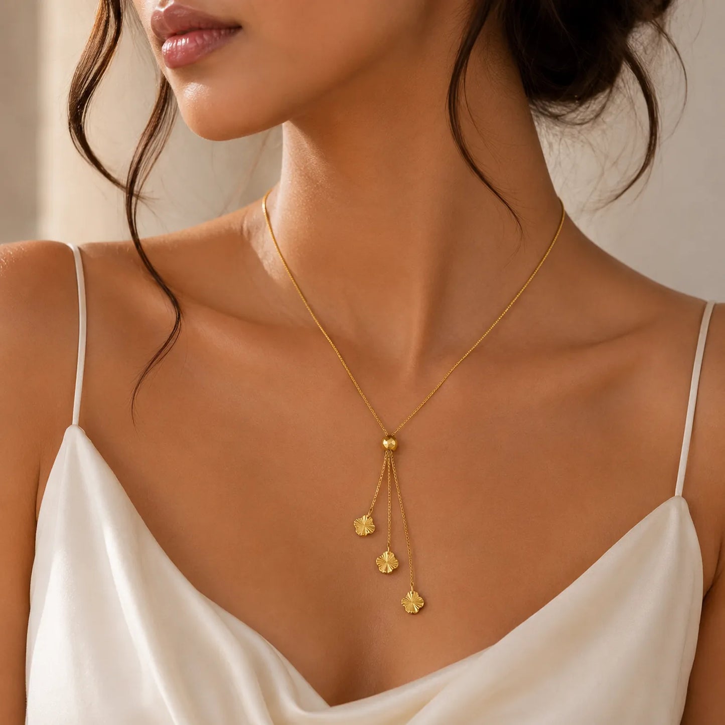 Clover Drop Lariat Necklace
