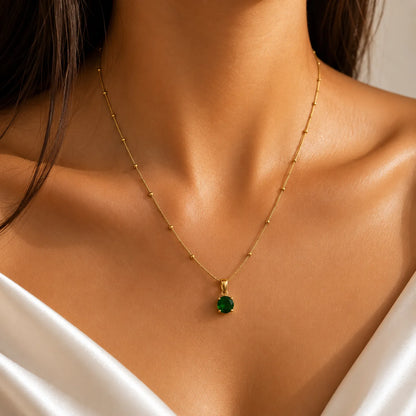 Emerald Solitaire Pendant Necklace