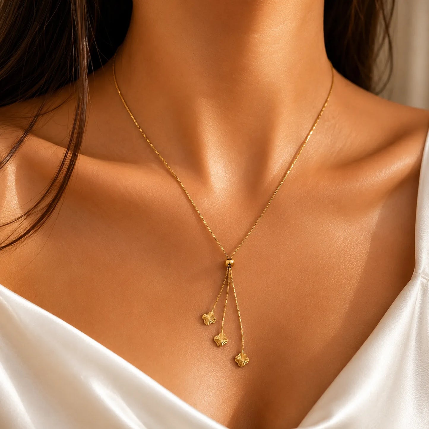 Clover Drop Lariat Necklace