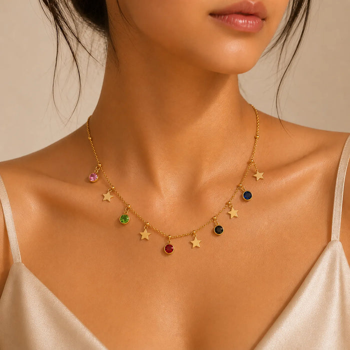 Multicolor Star Charm Necklace-18K Gold Plated