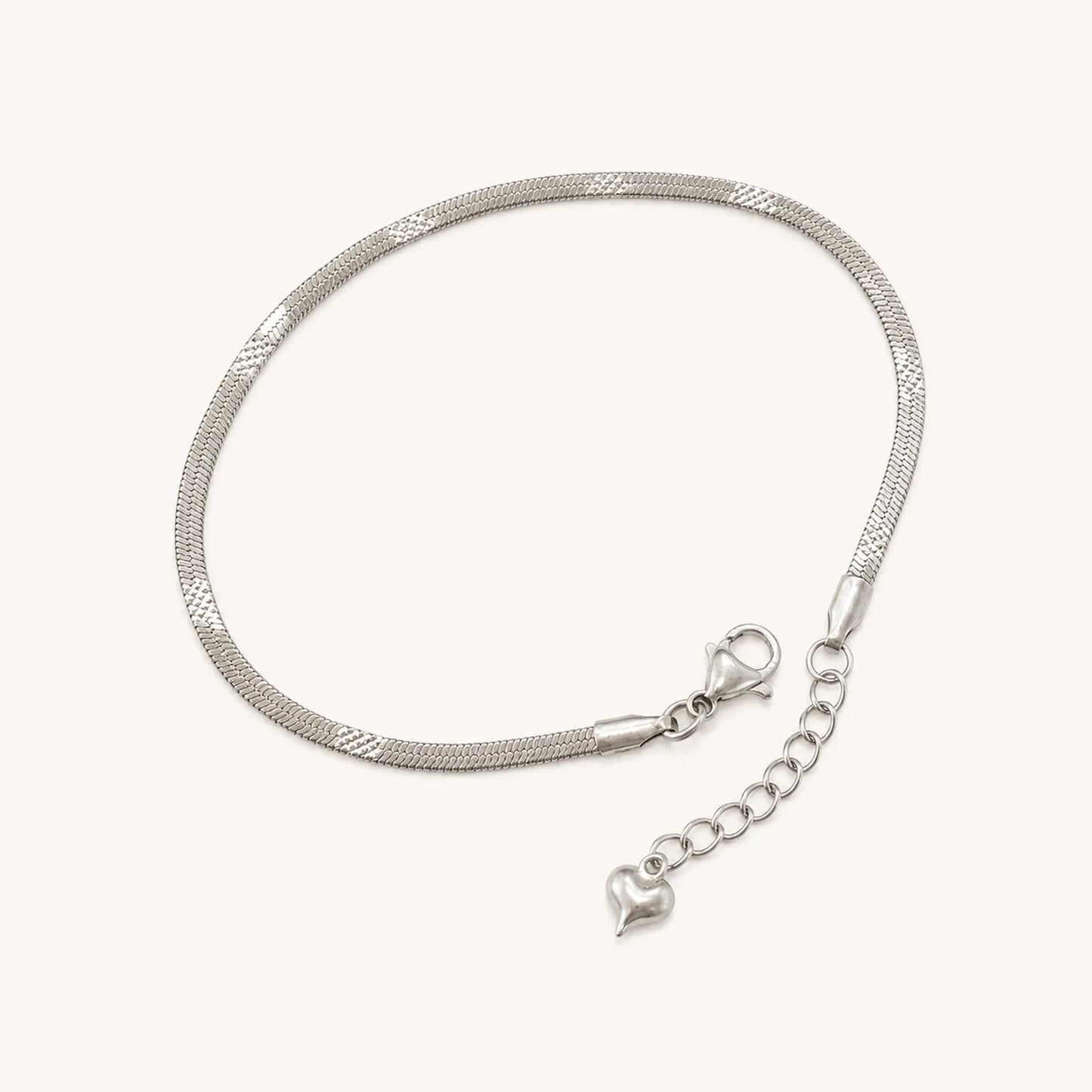 Silver Herringbone Snake Anklet- 18K White Gold Plated