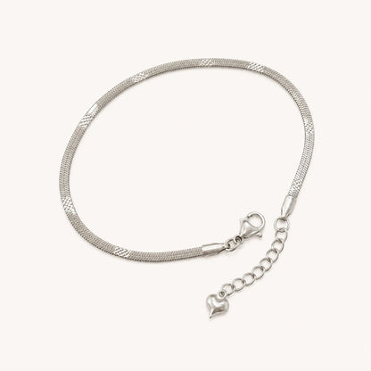 Silver Herringbone Snake Anklet- 18K White Gold Plated