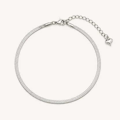 Heart Snake Chain Anklet- 18K White Gold Plated