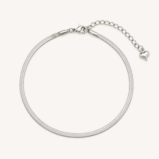 Heart Snake Chain Anklet- 18K White Gold Plated