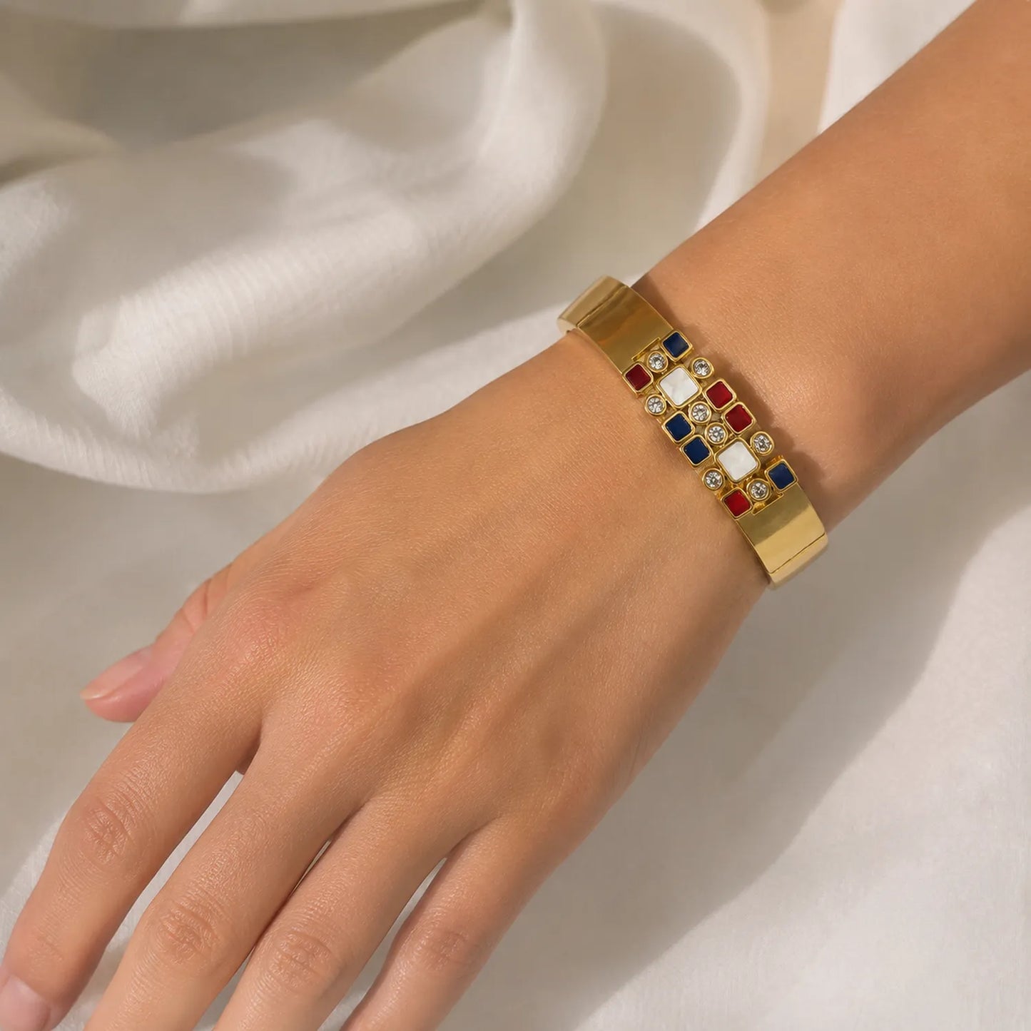 Mosaic Gold Cuff Bracelet- 18K Gold Plated
