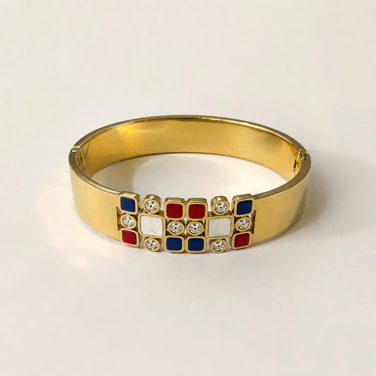 Mosaic Gold Cuff Bracelet- 18K Gold Plated