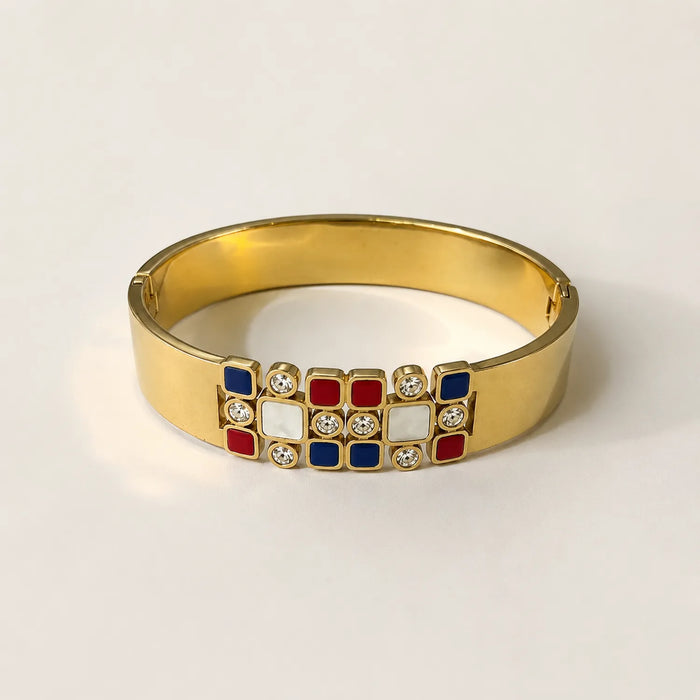 Mosaic Gold Cuff Bracelet- 18K Gold Plated