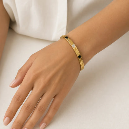 Celeste Heart Crystal Gold Bangle-18K Gold Plated