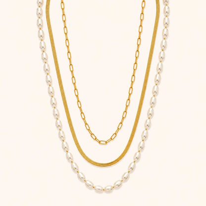 Elegant Pearl Layered Necklace -18K Gold Plated
