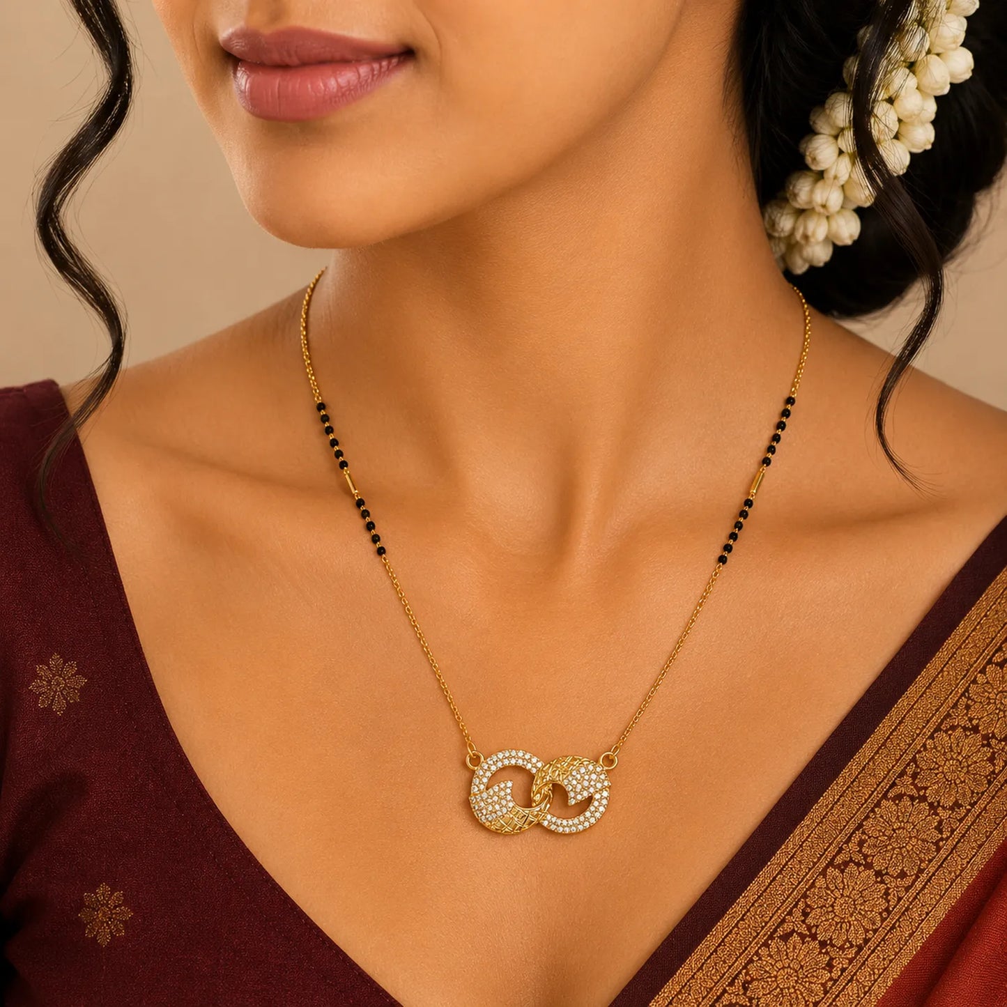 Romantic Swan Diamond Mangalsutra-18K Gold Plated
