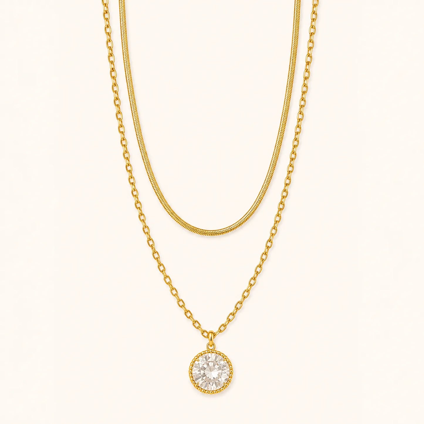Diamond Glow Layered Necklace- 18K Gold Plated
