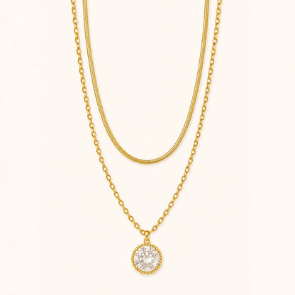 Diamond Glow Layered Necklace- 18K Gold Plated