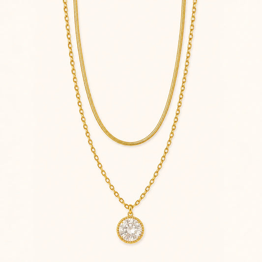 Diamond Glow Layered Necklace- 18K Gold Plated