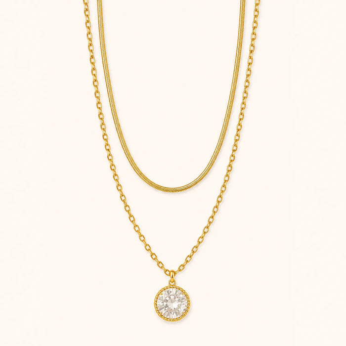 Diamond Glow Layered Necklace- 18K Gold Plated