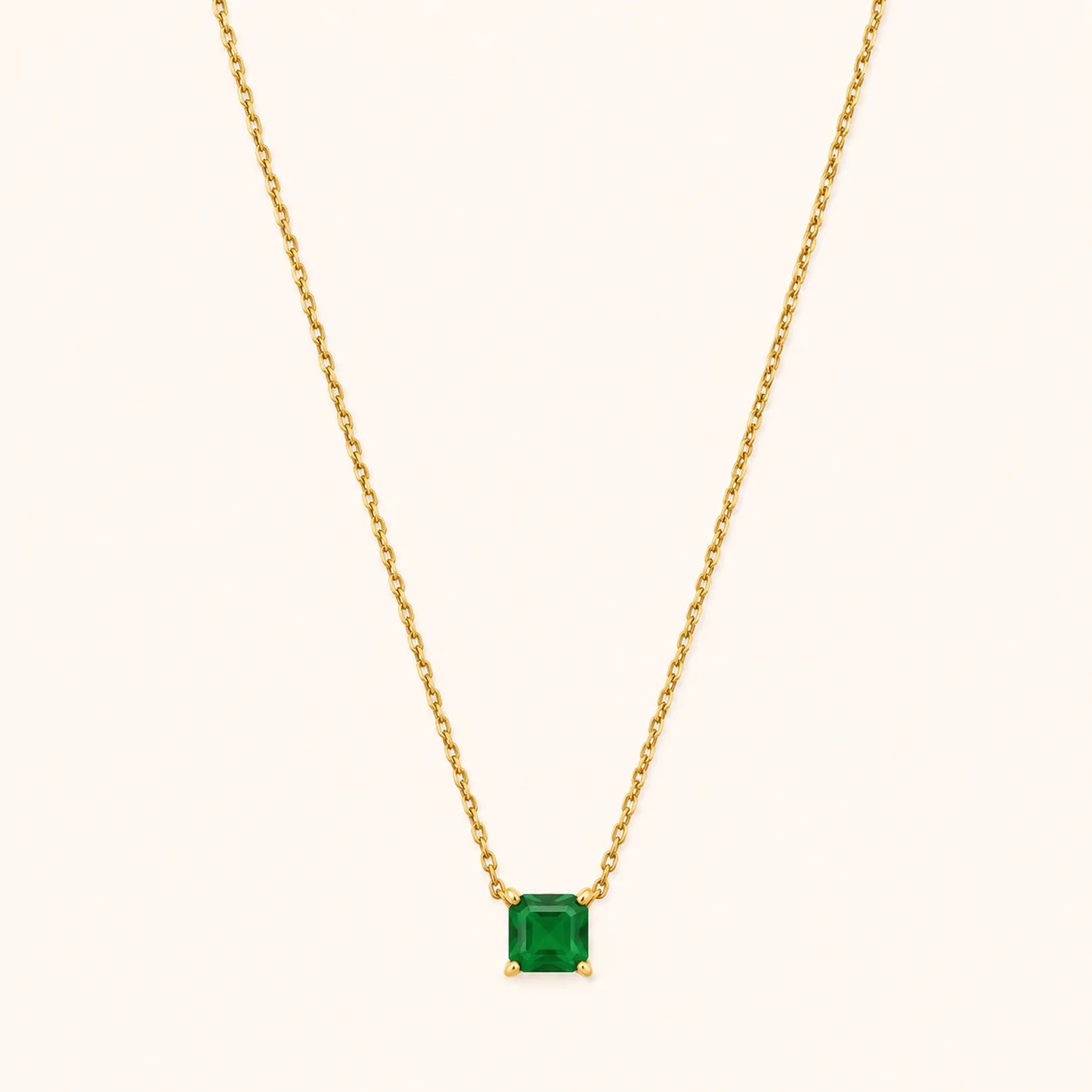 Emerald Green Solitaire Necklace-18K Gold Plated