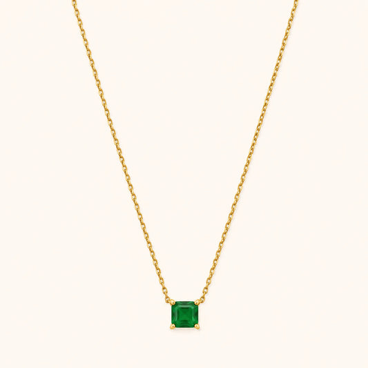 Emerald Green Solitaire Necklace-18K Gold Plated