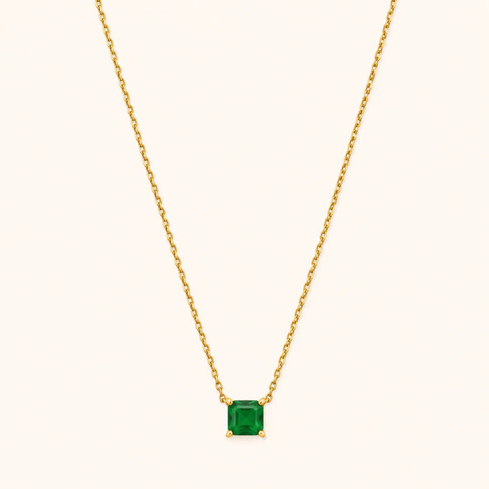 Emerald Green Solitaire Necklace-18K Gold Plated