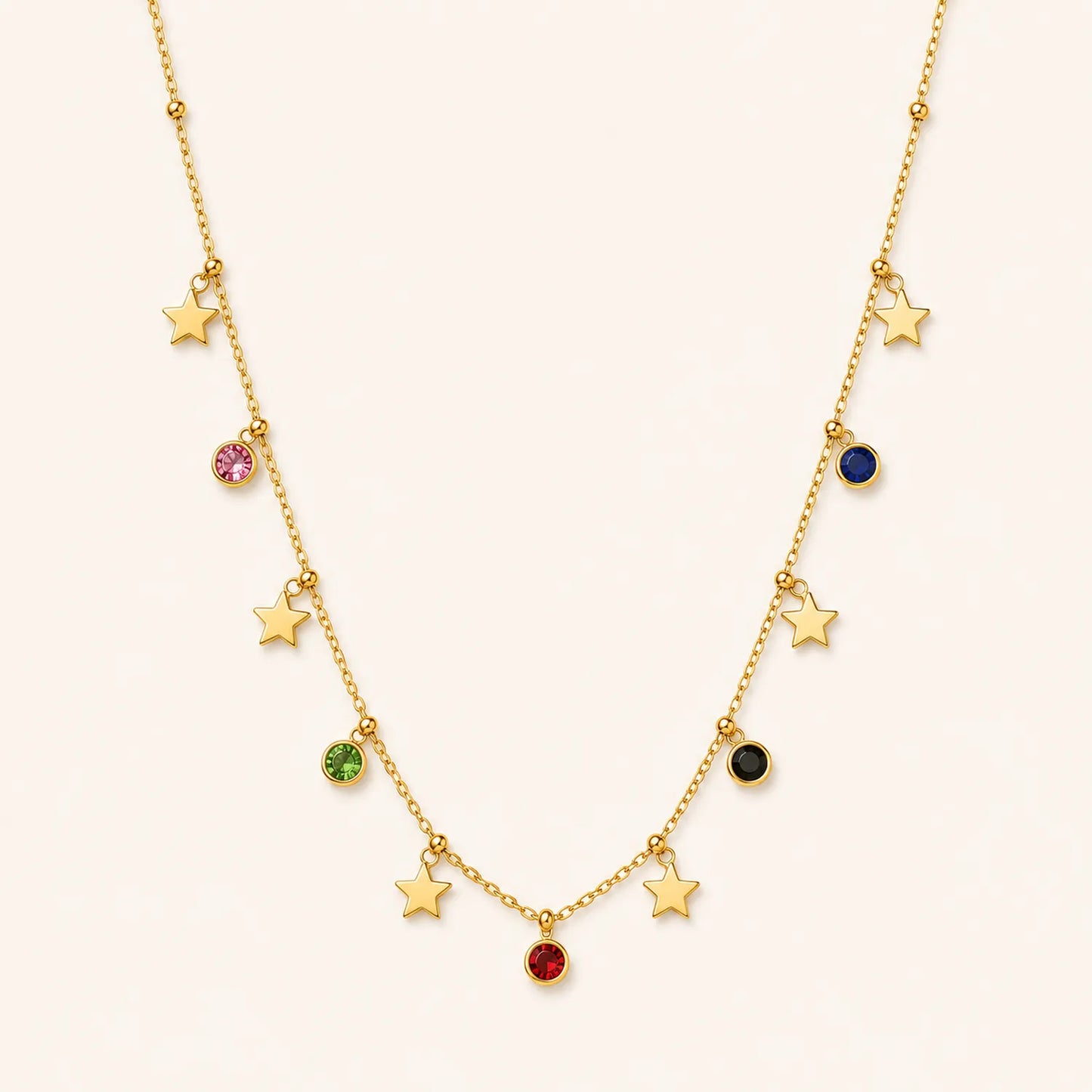Multicolor Star Charm Necklace-18K Gold Plated