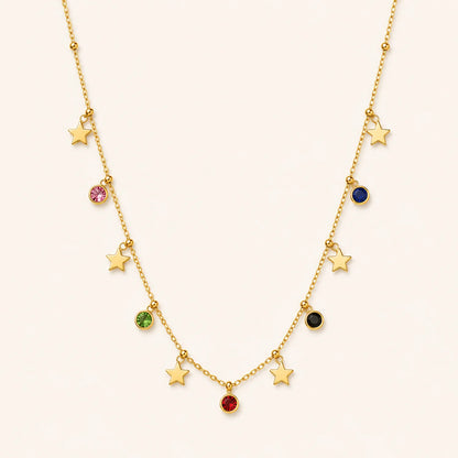 Multicolor Star Charm Necklace-18K Gold Plated