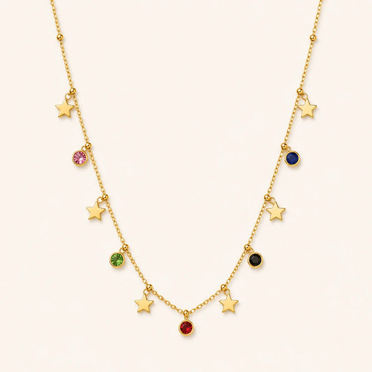 Multicolor Star Charm Necklace-18K Gold Plated