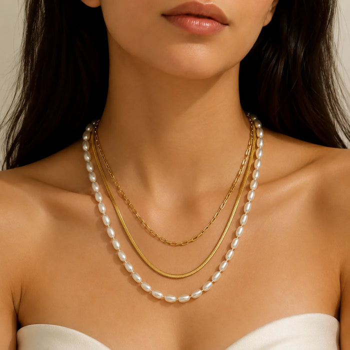 Elegant Pearl Layered Necklace -18K Gold Plated