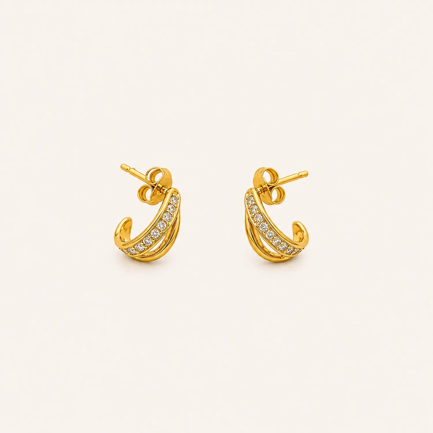 Zircon Twist Open Hoop Earrings- 18K Gold Plated