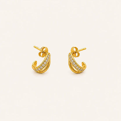 Zircon Twist Open Hoop Earrings- 18K Gold Plated
