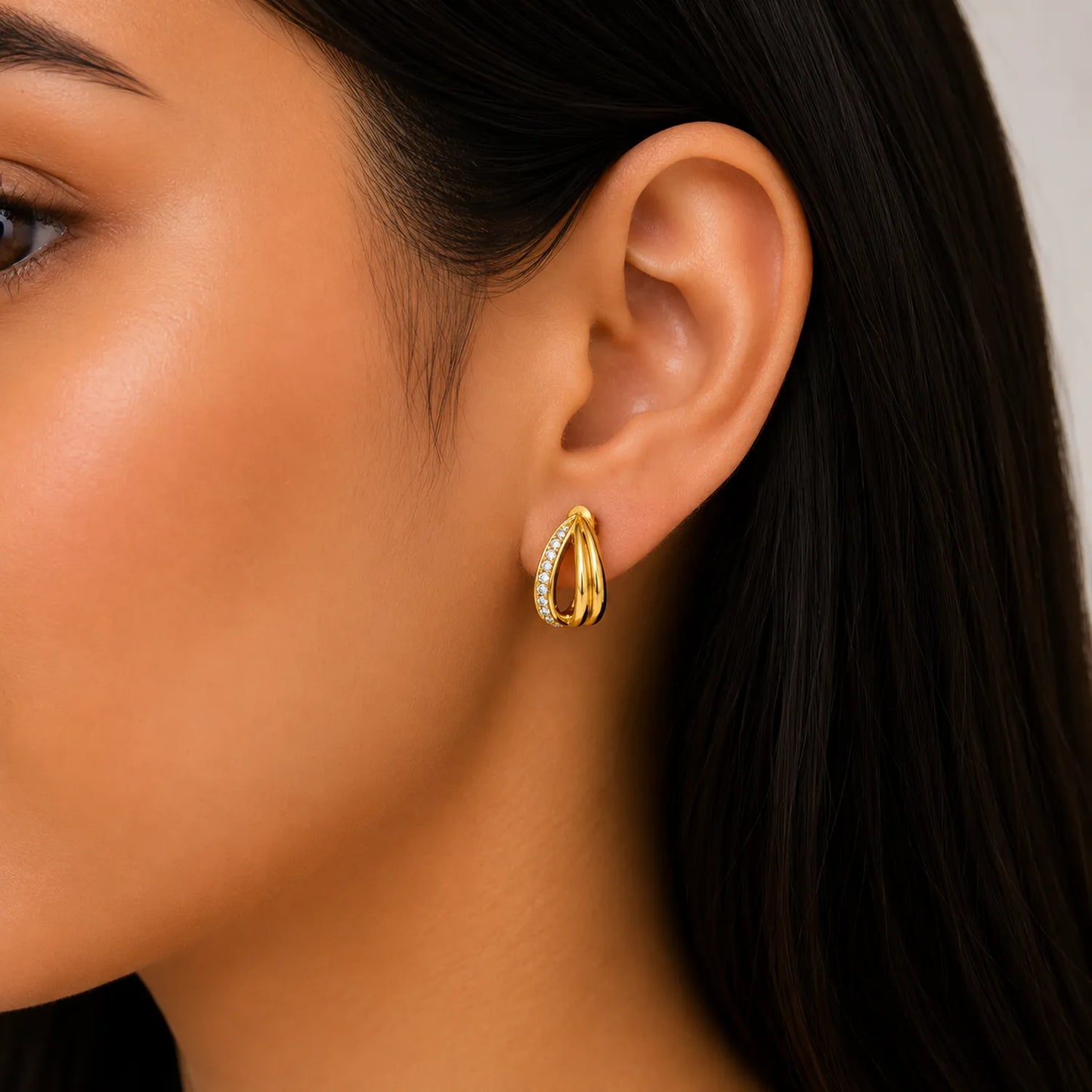 Zircon Twist Open Hoop Earrings- 18K Gold Plated