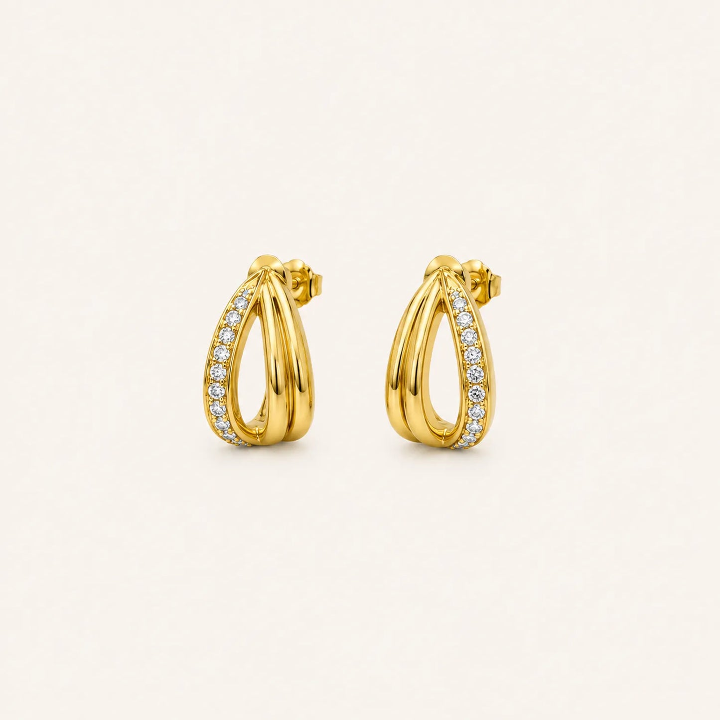 Zircon Twist Open Hoop Earrings- 18K Gold Plated