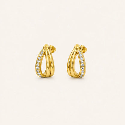 Zircon Twist Open Hoop Earrings- 18K Gold Plated