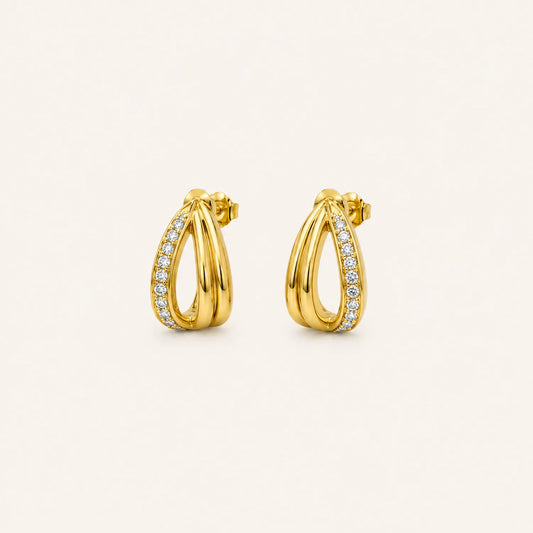Zircon Twist Open Hoop Earrings- 18K Gold Plated