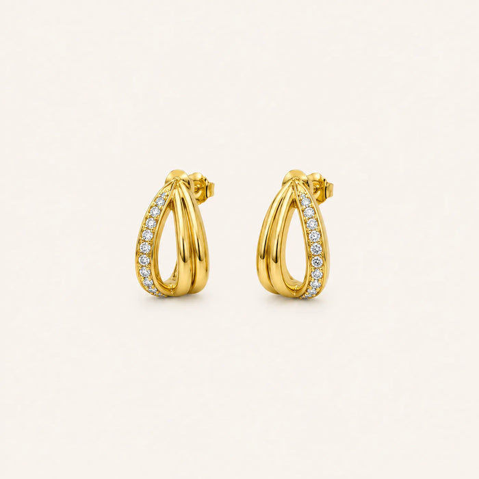 Zircon Twist Open Hoop Earrings- 18K Gold Plated