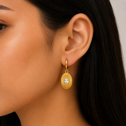 Vintage Sunburst Drop Earrings-18K Gold Plated