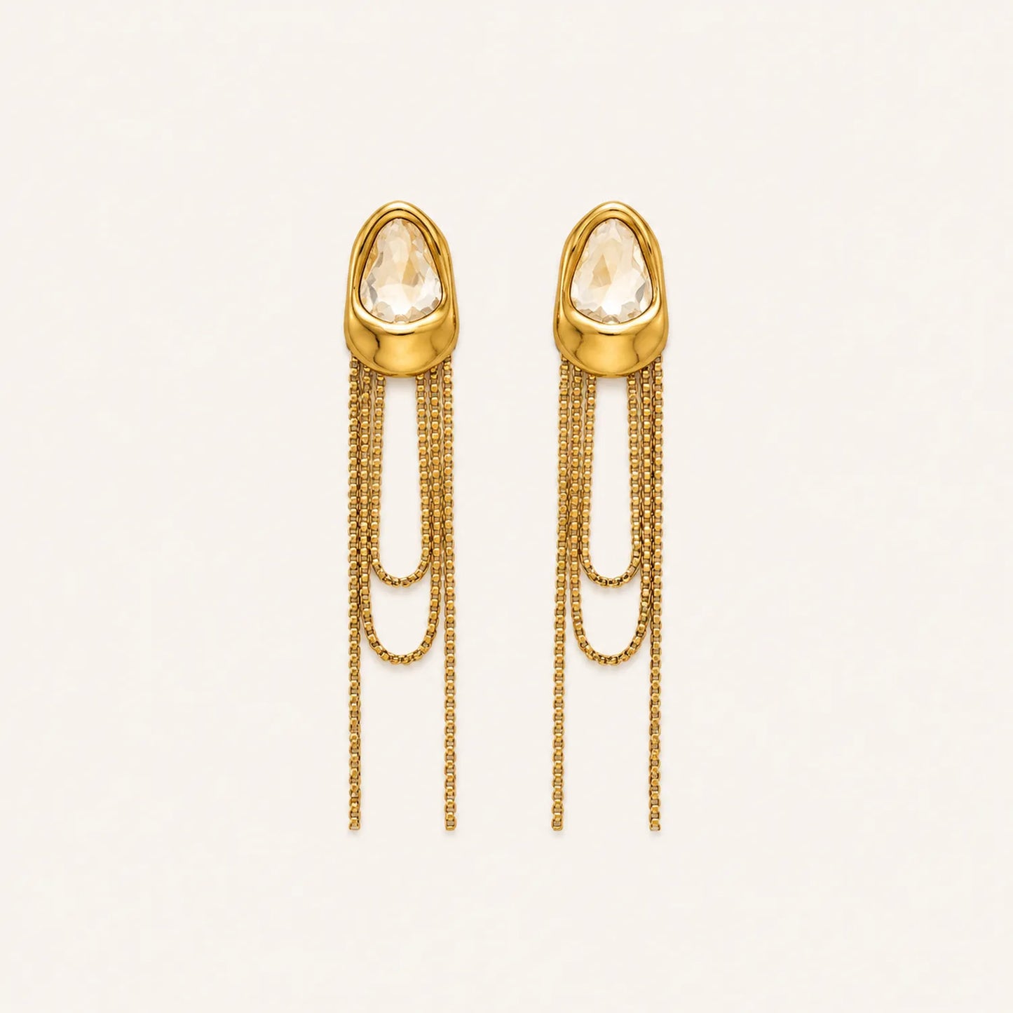 Crystal Chain Tassel Statement Earrings - 18K Gold plated