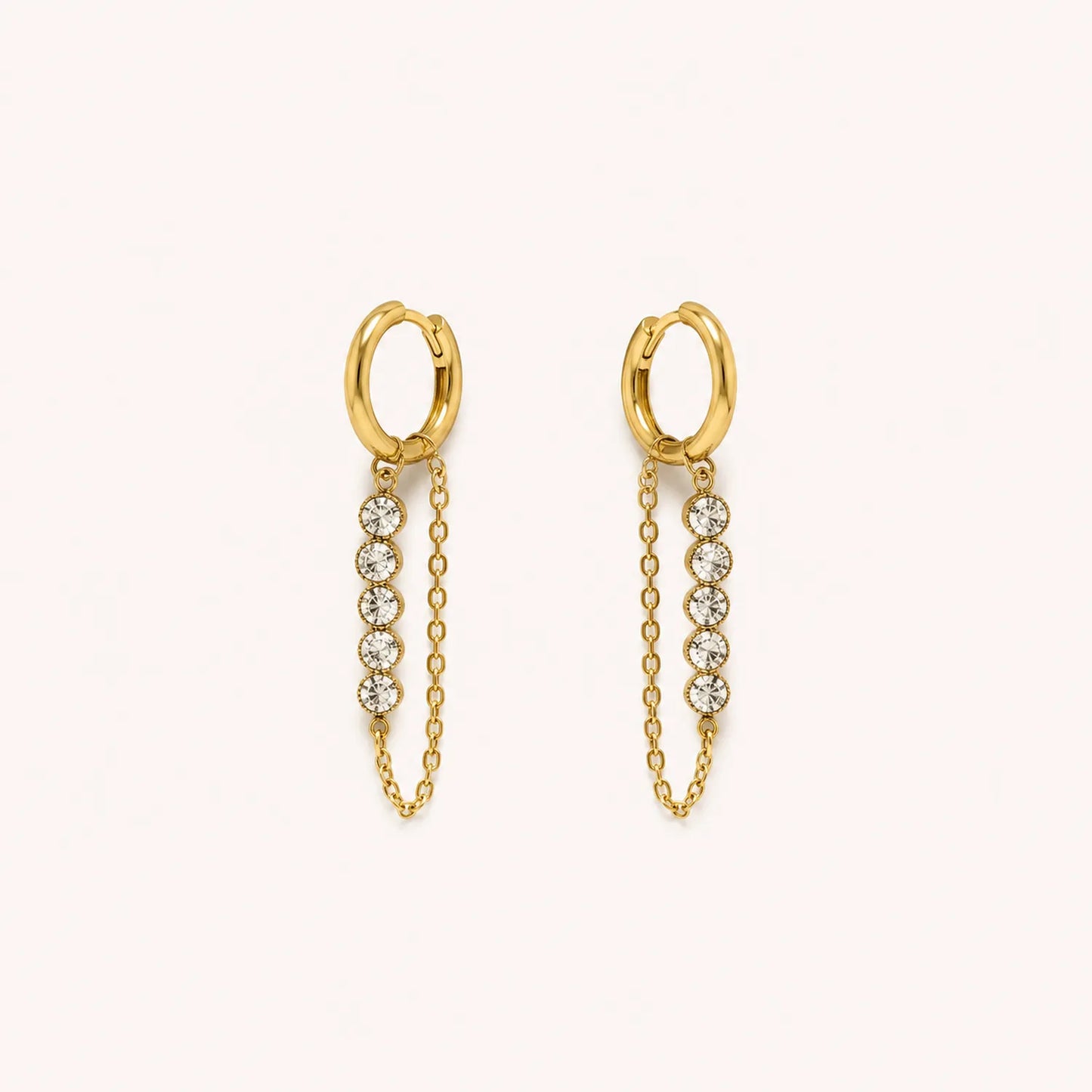Dangling Chain Huggie Earrings-18K Gold Plated