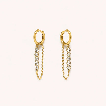 Dangling Chain Huggie Earrings-18K Gold Plated