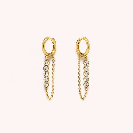 Dangling Chain Huggie Earrings-18K Gold Plated