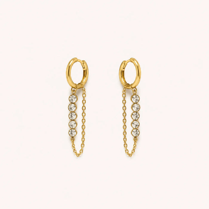 Dangling Chain Huggie Earrings-18K Gold Plated