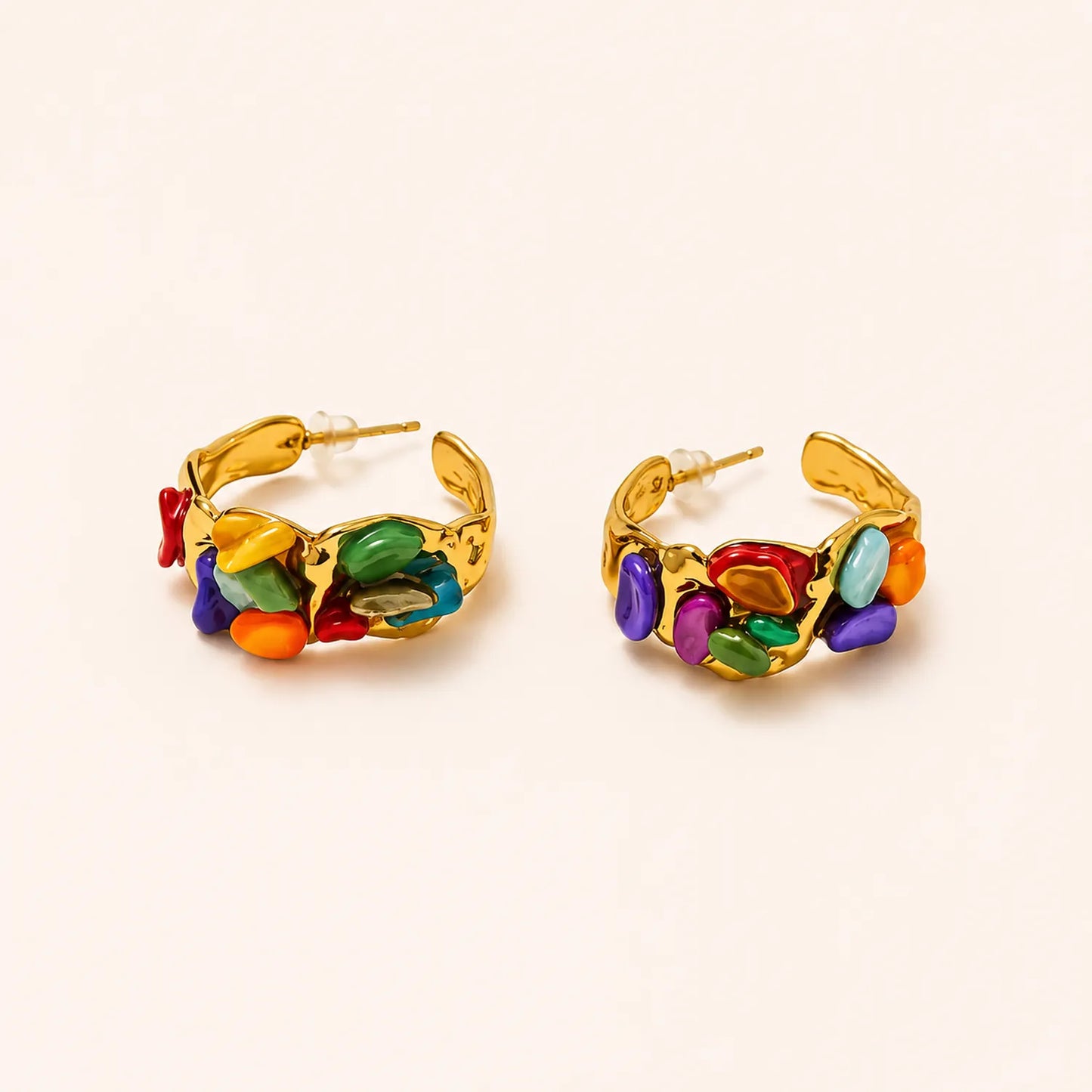Color Pop Gold Huggie Earrings- 18K Gold Plated